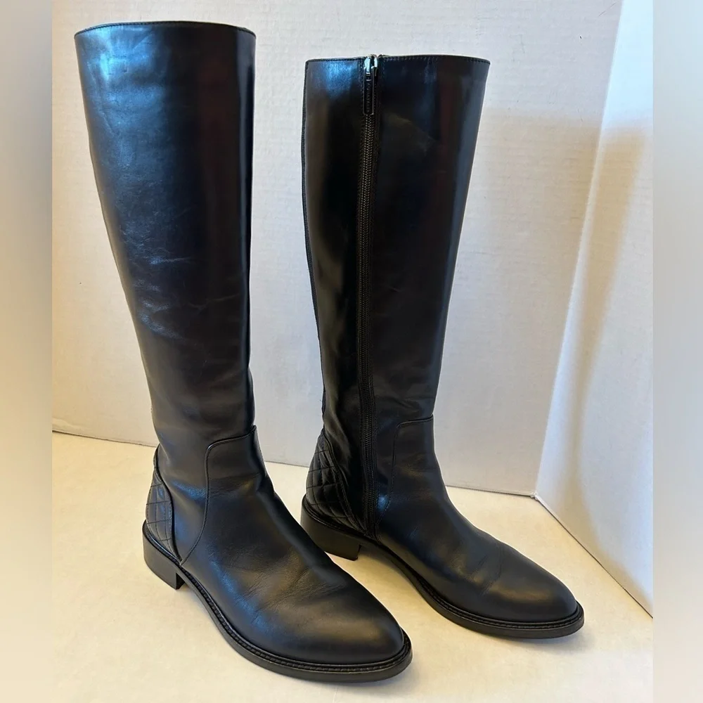 Aquatalia Geneva diamond toe water proof black leather riding boots in size 7. J